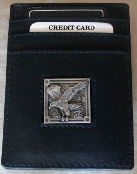 Eagle on Black Leather Credit Card Holder with Money Clip